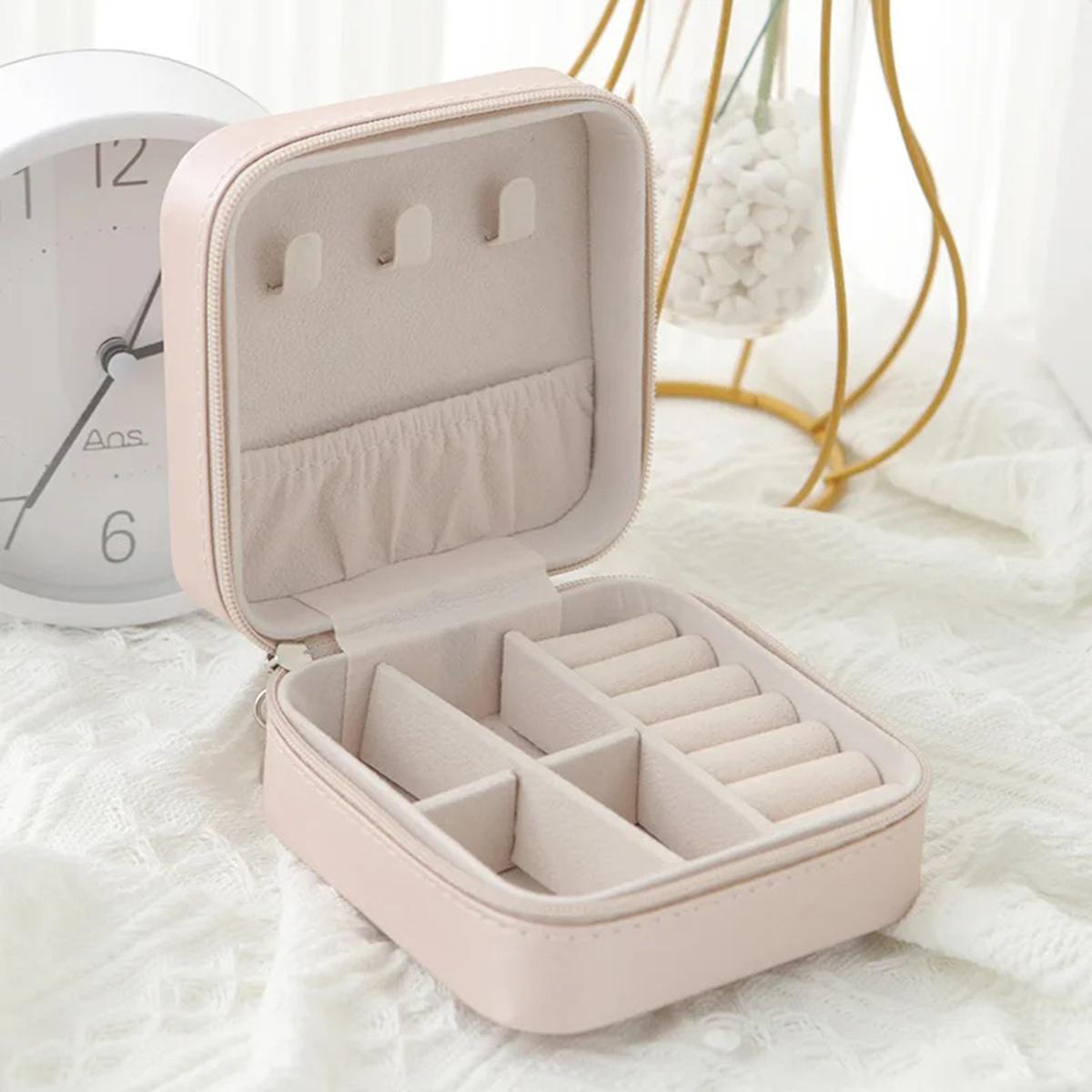 

1pc Single-layer Storage Box Women s Travel Leather Jewelry Box Simple Zipper Necklace Earring Bracelet Fashion Storage Box