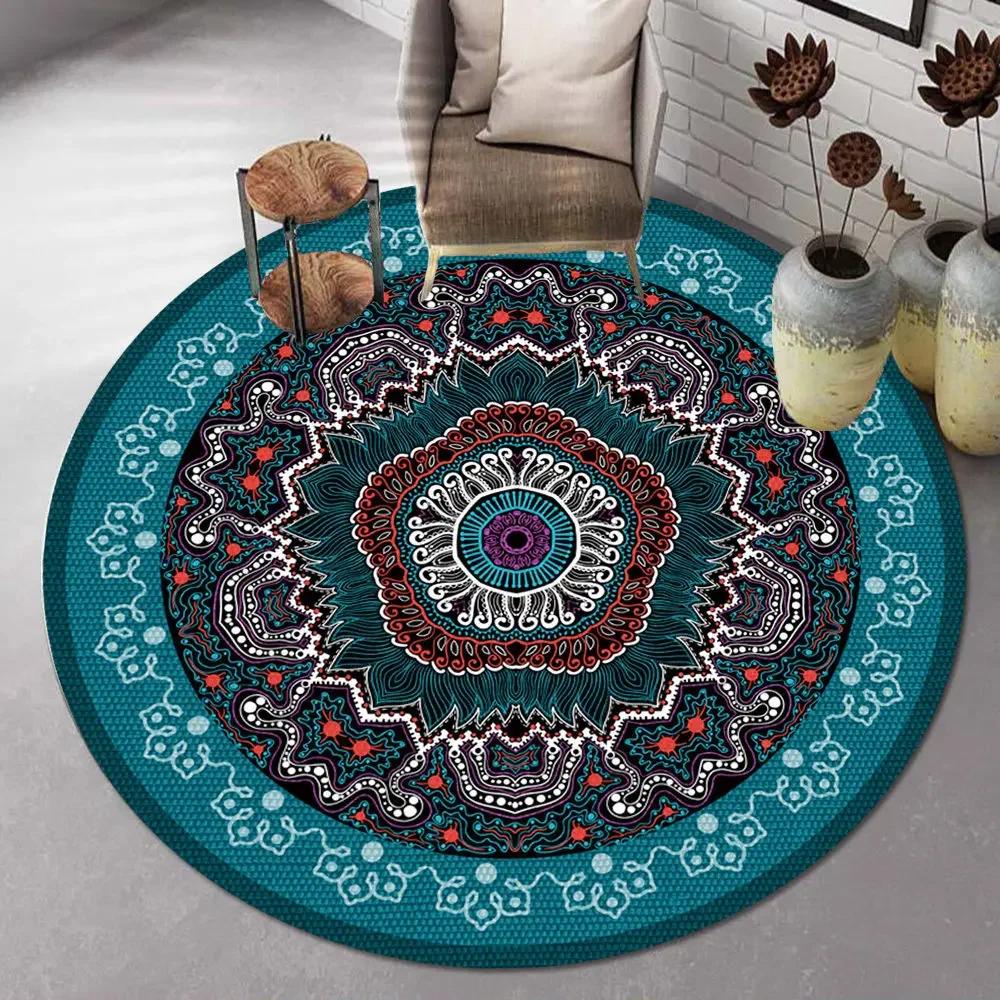 Bohemian Mandala Round Carpet Ethnic Style Vintage Floral Rug Living Room Coffee Table Sofa Mat Bedroom Hanging Basket Chair Mat