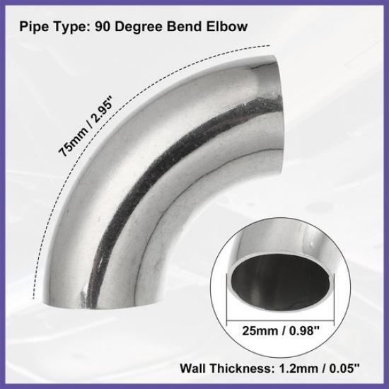1 Pcs OD 1" 90 Degree 12mm Thickness Bend Tube Exhaust Elbow Pipe for Cars