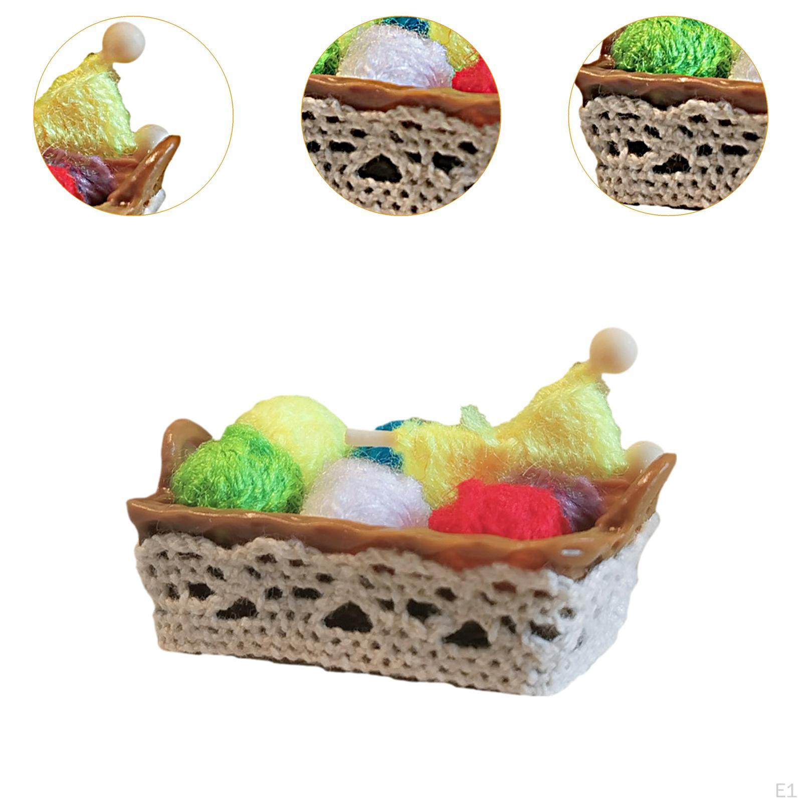 1/12 кукольный домик шерстяная пряжа в корзине миниатюрная швейная модель дома сцена — фото 4