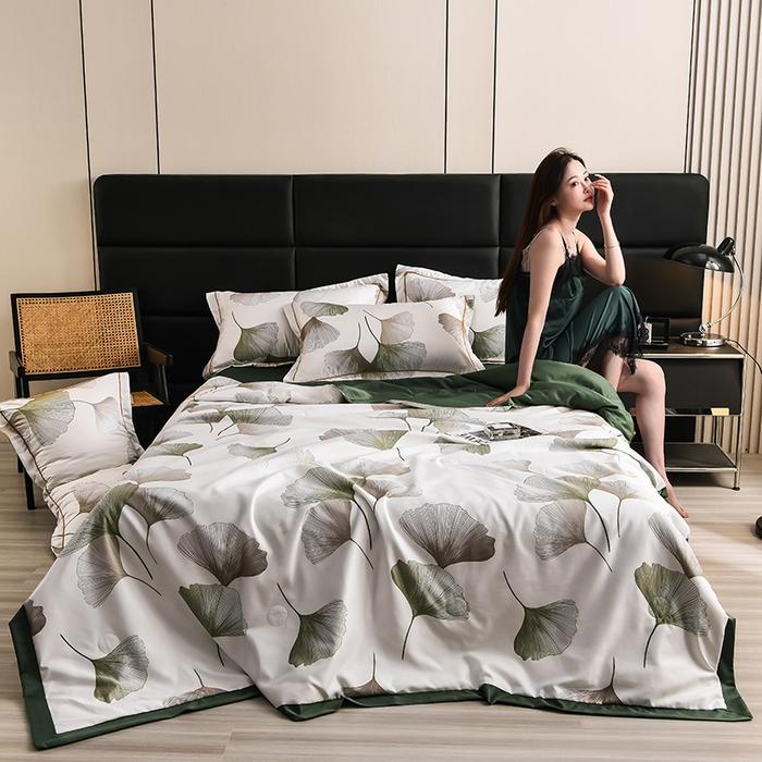 Washed tencel printed summer quilt four-piece cool silk single-piece summer cool quilt air conditioner for summer use
