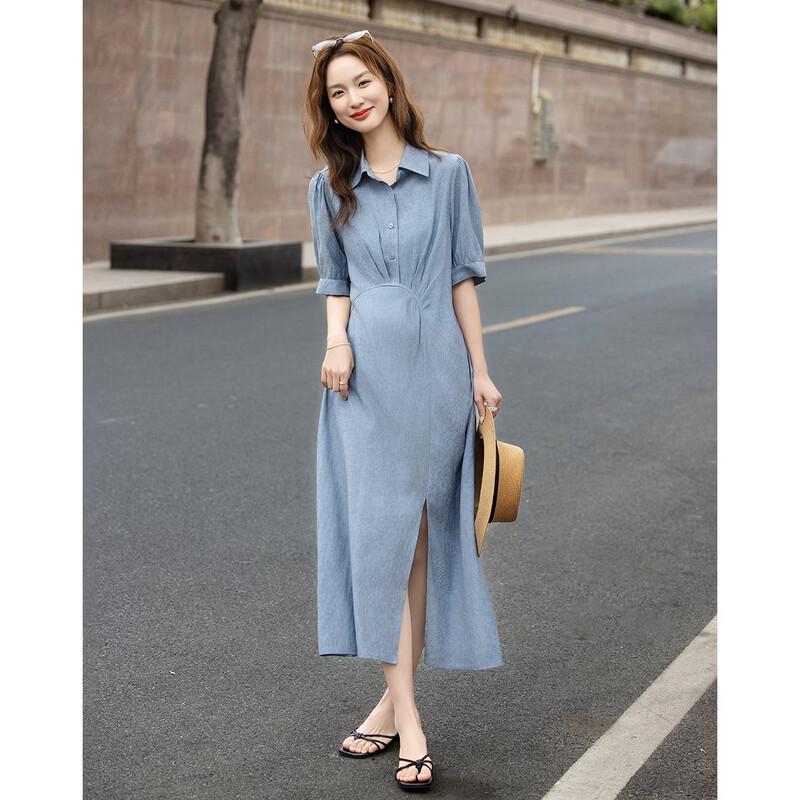 Women's Linen Blend Pleated Lapel Midi Dress