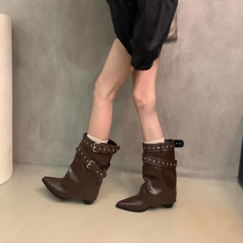 Pointed Toe Women's Spring and Autumn Boots Designer Mid Heels Elegant Shoes 2025 Pumps Boots New Trend Ladies Boots