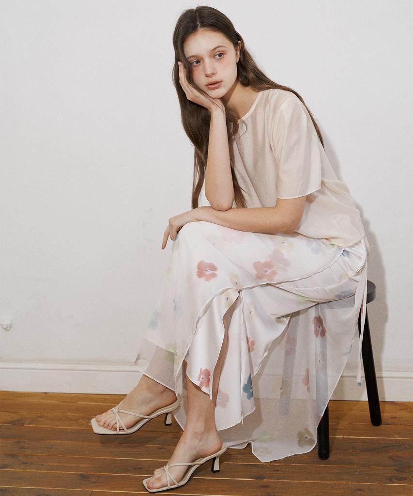Peullobeu Flower Sheer Set Up Skirt (Wh)