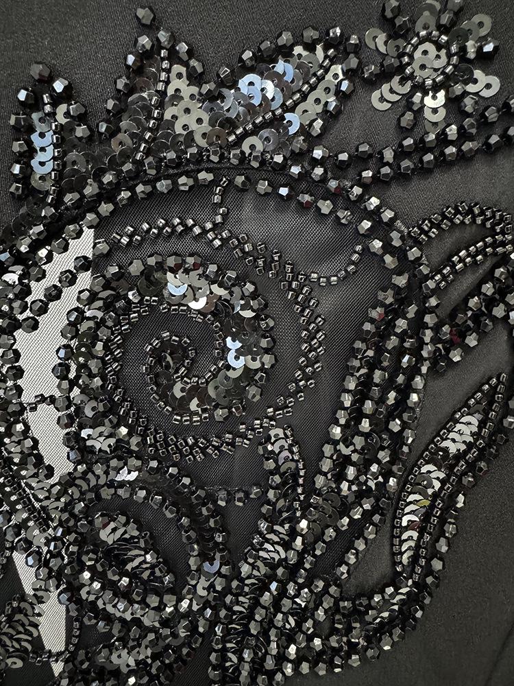 Available: Spring 2026 Fashion Mesh & Beaded Suit Jacket with Chiffon Trousers.