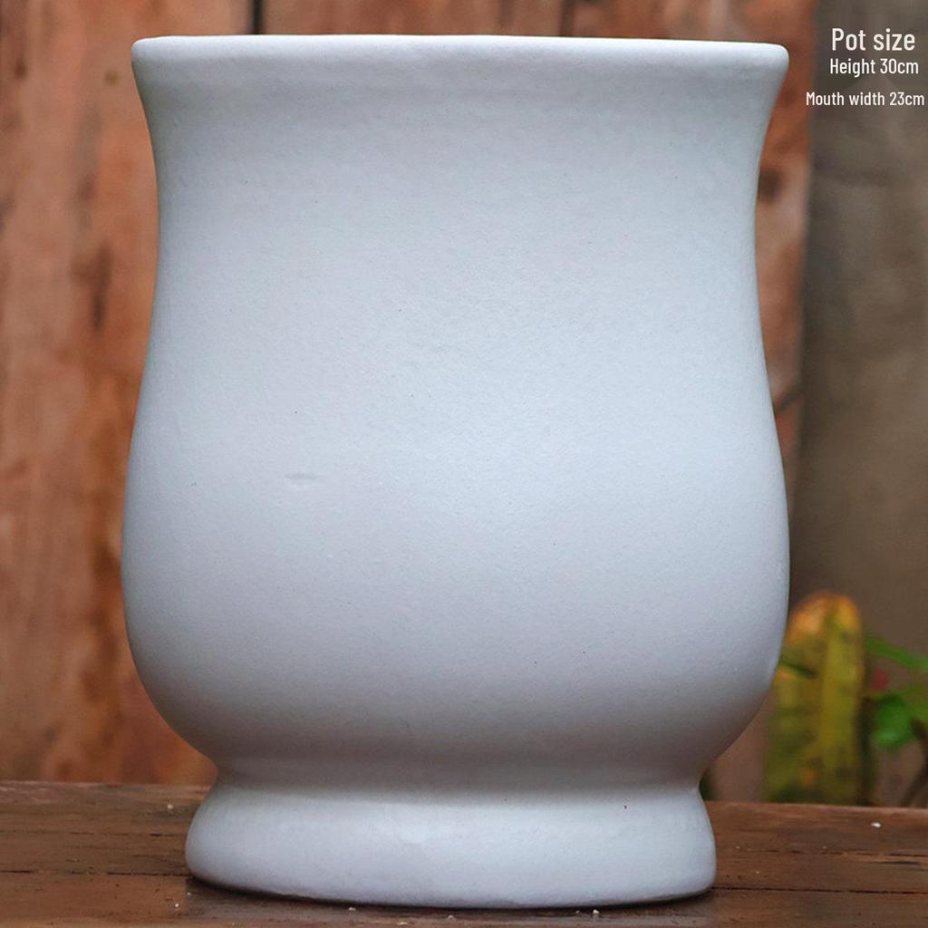 Extra Large White Ceramic Pot: European Style Succulent and Flower Pot for Courtyard Landscaping with Rough Texture and Large Caliber.