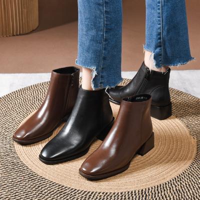 Women's Boots Small Short Boots Cowhide Simple Bare Boots Leather Boots