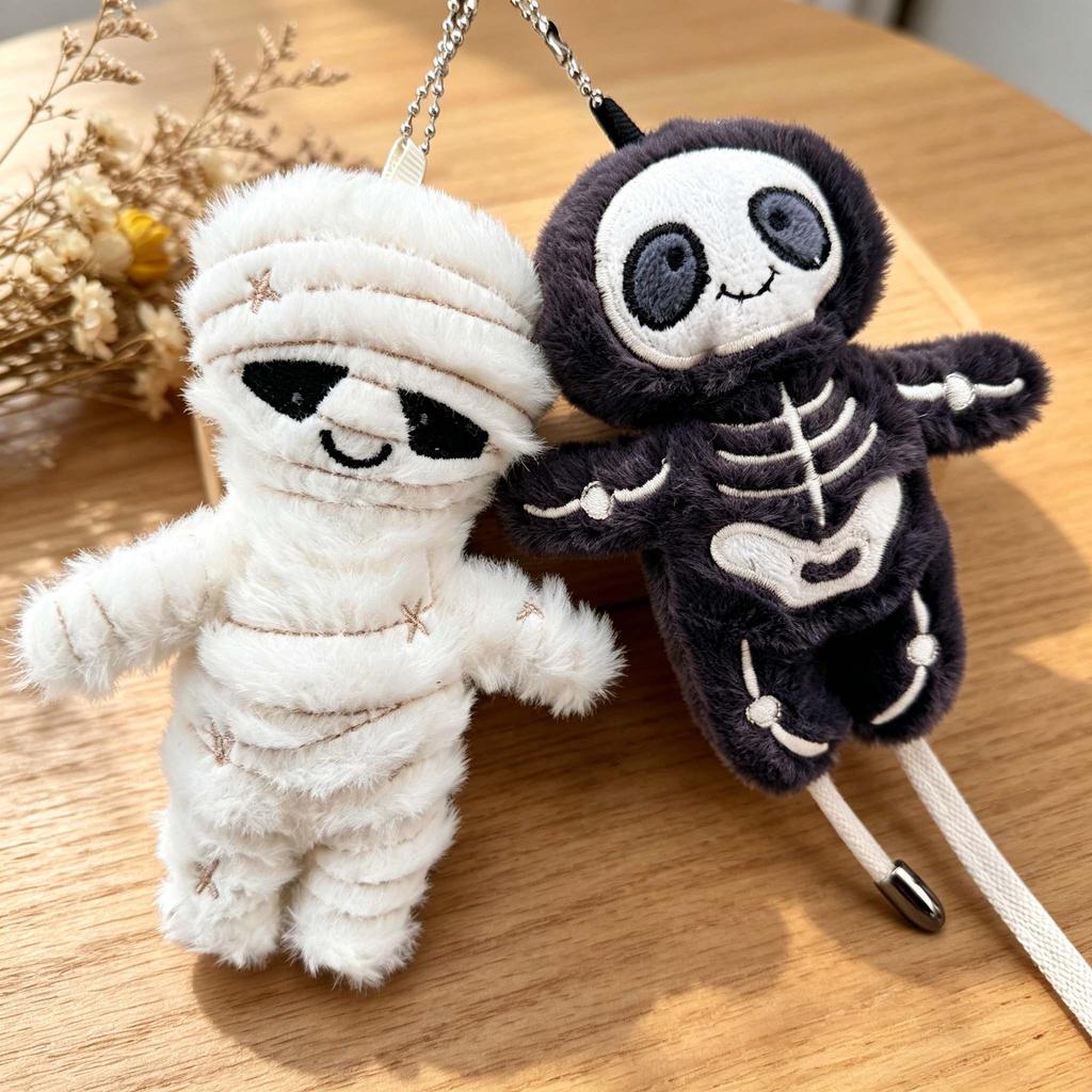 Cute Mummy Skeleton Plush Keychain Soft Stuffed Bag Pendant Halloween Keyring Gift Backpack Car Accessory