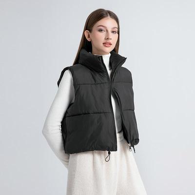Solid Stand Collar Short Autumn Winter Jacket Coat Parka Vest Women M-XL