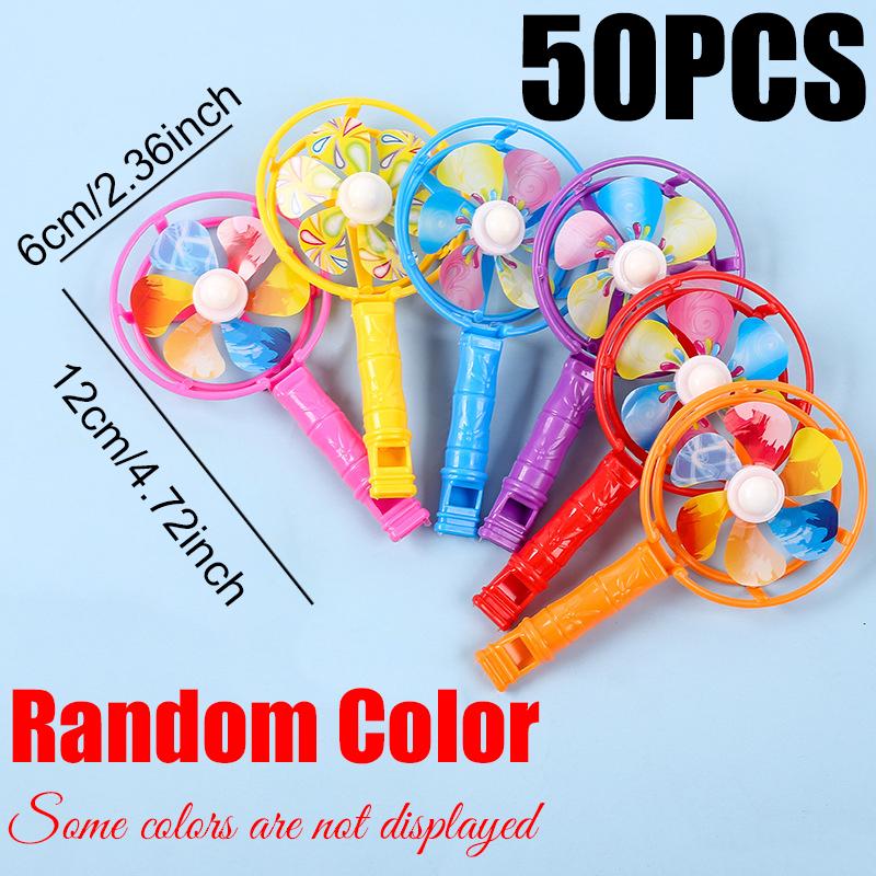 25-50PCS Plastic Colorful Whistle Windmill Random Mixed Color Cute Windmill Fan Party Goody Bag Fillers School Class Rewards ZYF