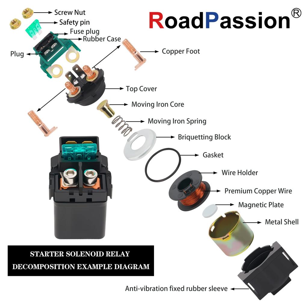 Road Passion Motorcycle Starter Relay Solenoid Kawasaki EJ650 W650 2000-2002 ER650 ER-6N EX650 Ninja