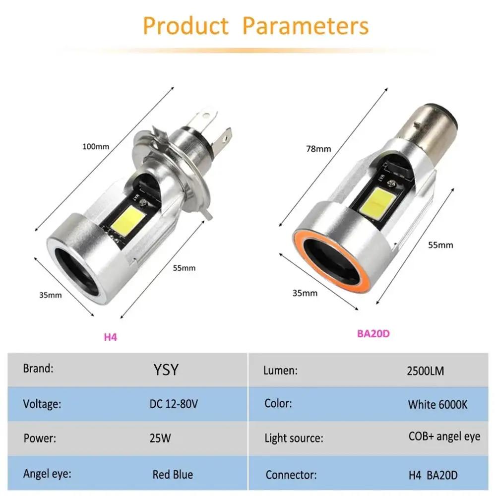 Žárovka s ventilátory H4 BA20D Modrá/červená Angel Eye LED Motocyklový světlomet Skútr Motocyklový světlomet Žárovka DRL Příslušenství
