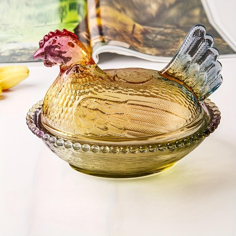 1pc Luxury Crystal Glass Chicken-Shaped Candy Dish , Elegant Tabletop Decor for Office, Home Kitchen , Ideal for Sweets, Snacks, and Cookies