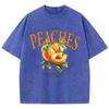 Casual Woman Acid Wash T-Shirts Fresh Peaches Delivered Daily Prints Tops Distressed Crewneck Oversize Cotton Clothes