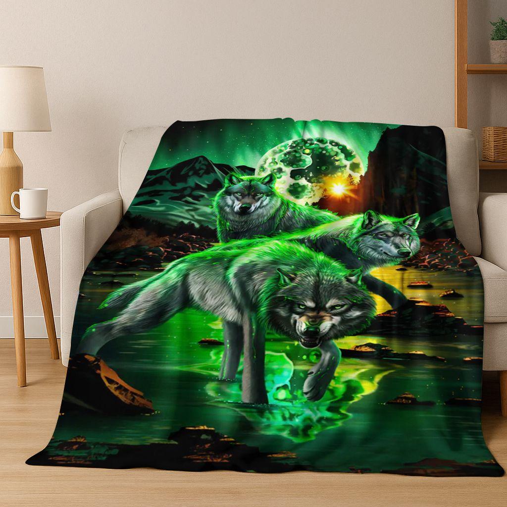 Norse Mythology Fenrir Wolf Beast Cartoon Flannel Blanket,Cozy Soft Throw Blanket for Home Bedroom Bed Sofa Picnic Cover Kids