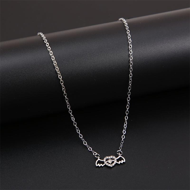 Asas de anjo coração pingente colar para mulheres cristal zircão encantos colares moda coreana clavícula corrente colar acessórios