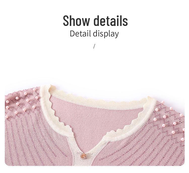 Stylish Summer Knit Top for Middle-Aged & Elderly Women - Loose Short Sleeve T-shirt