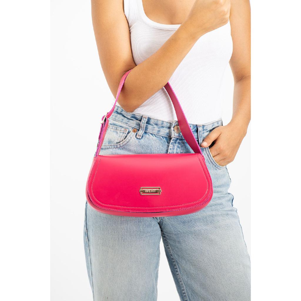 Women's Baguette Lined Snap Closure Handbag And Shoulder Bag