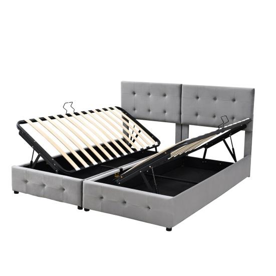 Polsterbett 180x200cm, Hydraulisches Stauraumbett, Hohes Boxspringbett, Multifunktionales Doppelbett, Hautfreundlicher Samtstoff, Grau