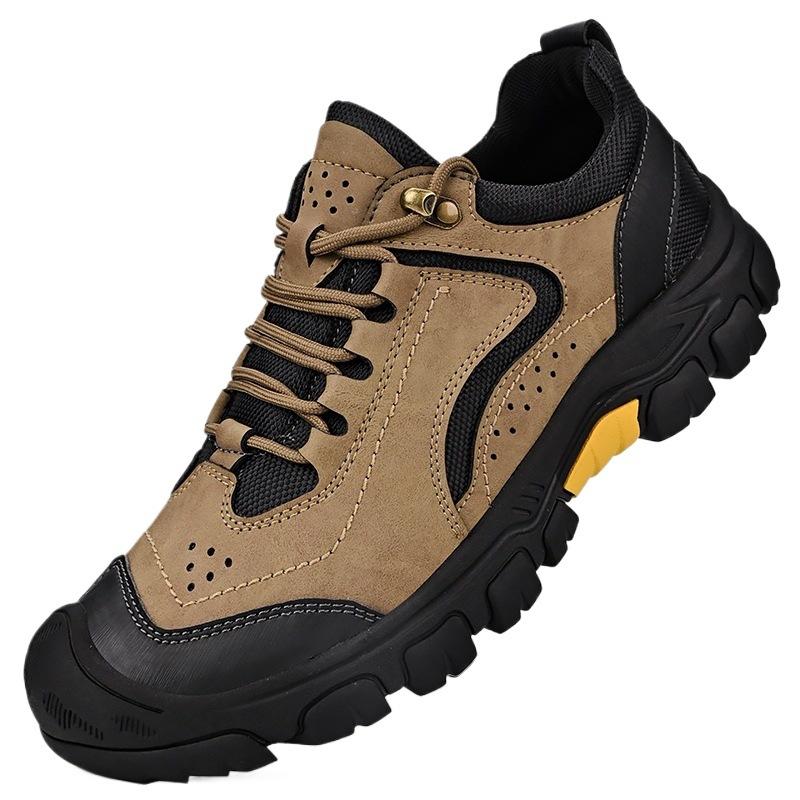 Autumn Men's Leather Outdoor Lace Up Anti Slip Sports Shoes Comfortable Lightweight Hiking Shoes Casual Breathable Hiking Shoes