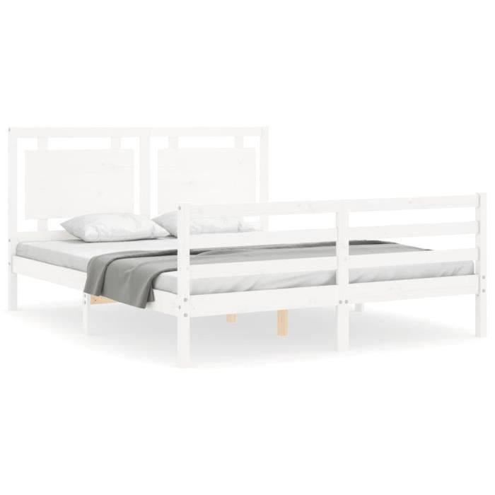 VidaXL Bed Frame with Headboard White 160x200 Cm Solid Wood 3194062