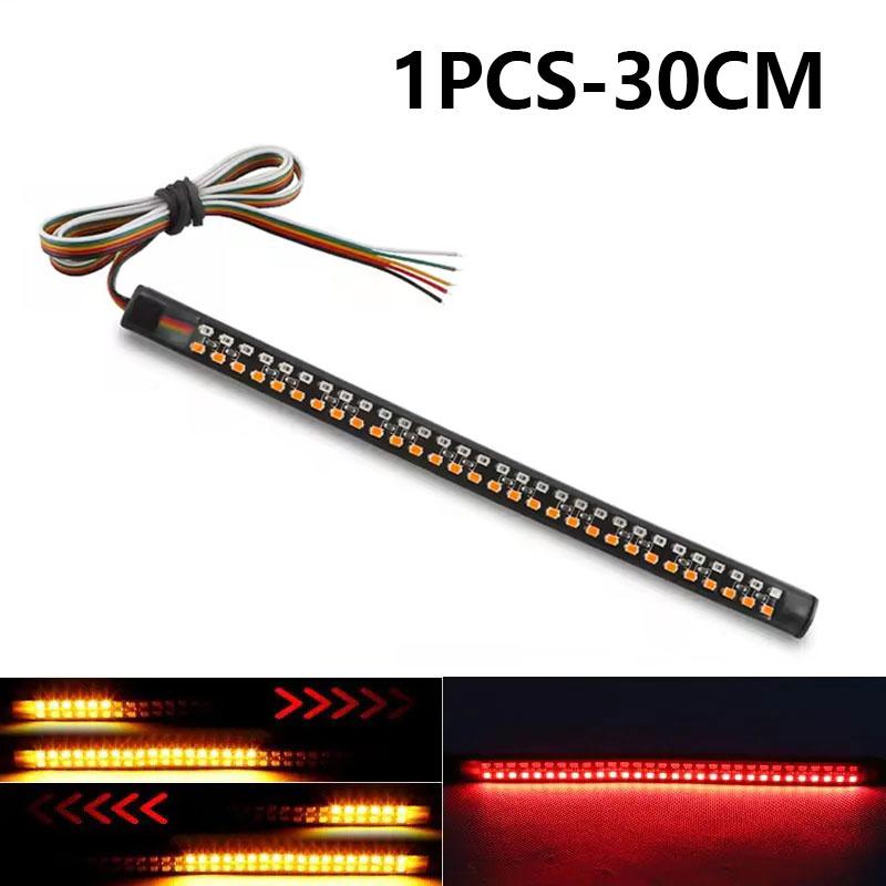 Motorcycle LED Tail Light Strip 12V Yellow Flowing Turn Single Indicator Lights Red Strobe Lamp Brake Lights Decor Light Band