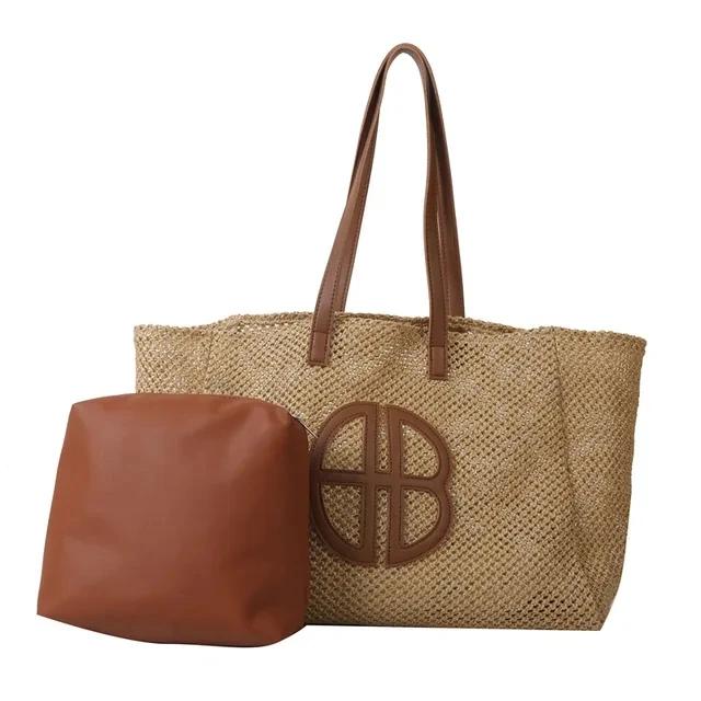Straw Hollow Knitted Handbag Large Capacity Handmade Shoulder Handbag Women 2025 Designer Casual Beach Bag Ethnic Style