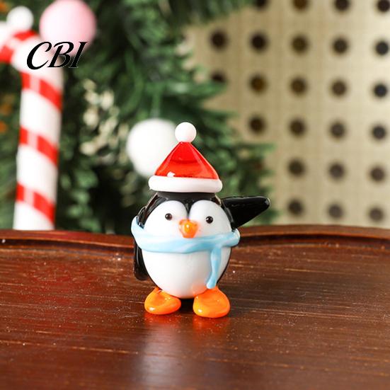Christmas Party Favors Handmade Glass Mini Figurines, Cute Gnome Penguin Statues, Small Tree Tabletop Decor Ornaments for Desktop Car Dashboard Winter