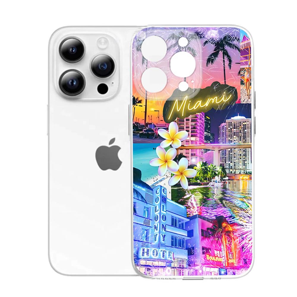 

Florida Miami Summer Phone Case For iPhone 16,15,14,13,12,11 Pro,Max,Plus,X,XS,XR,SE,Mini Transparent Silicone Soft iPhone15