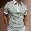 Trendy Geometric Pattern Short-Sleeve Zip Polo Shirt for Men