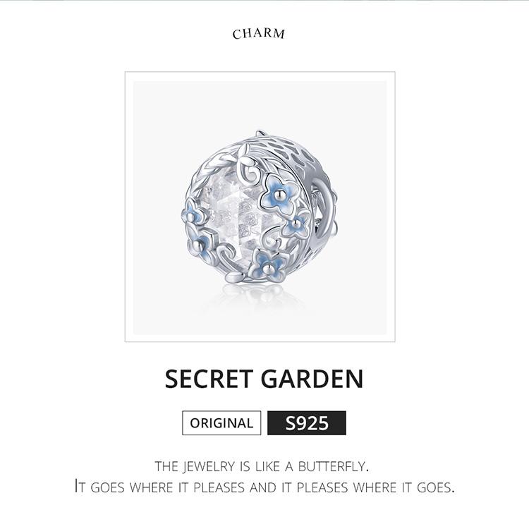 BAMOER 925 Sterling Silver Secret Garden Glass Hydrangeas Charm Beads for Original 3mm Bracelets & Necklaces