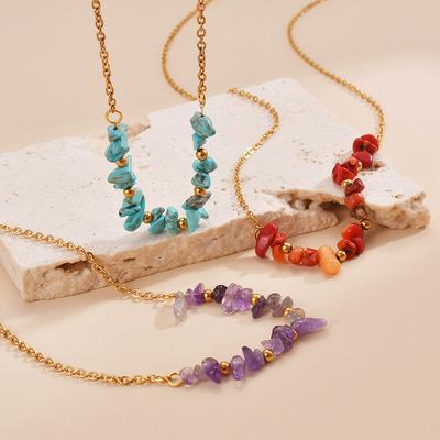 Seaside Vacation Irregular Stones Stainless Steel Chain Necklace for Women Travel Jewelry Gifts
