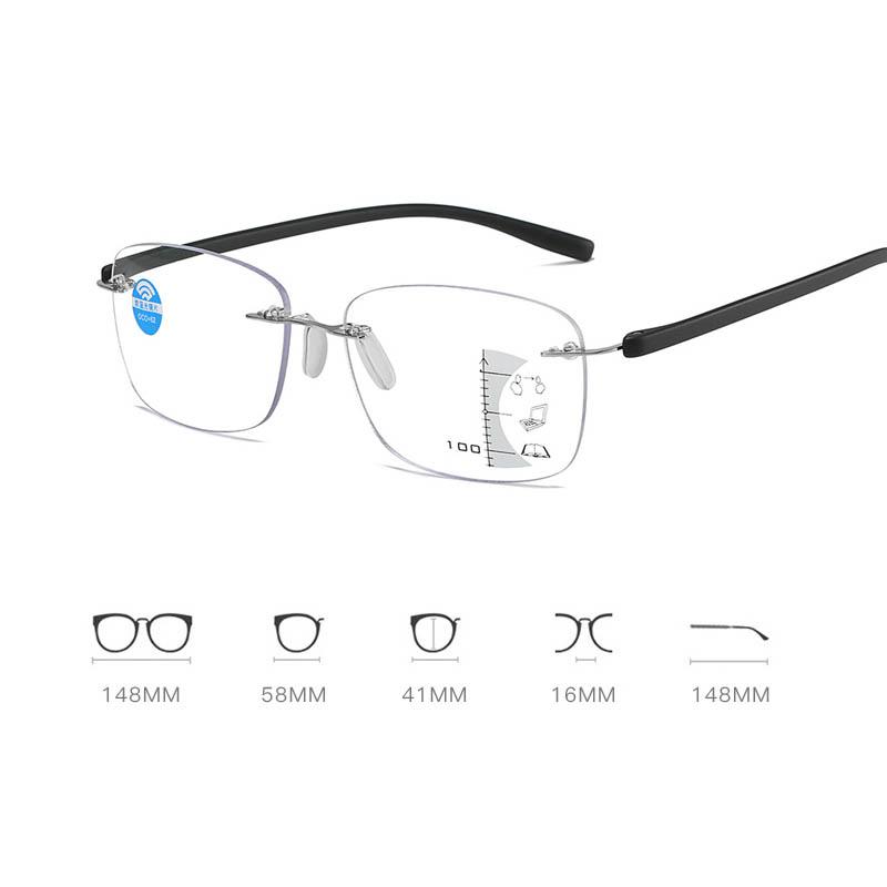 Unisex Square Progressive Multifocal Glasses Men Women Trendy Rimless Reading Glasses Vintage Blue Light Blcoking Eyeglasses