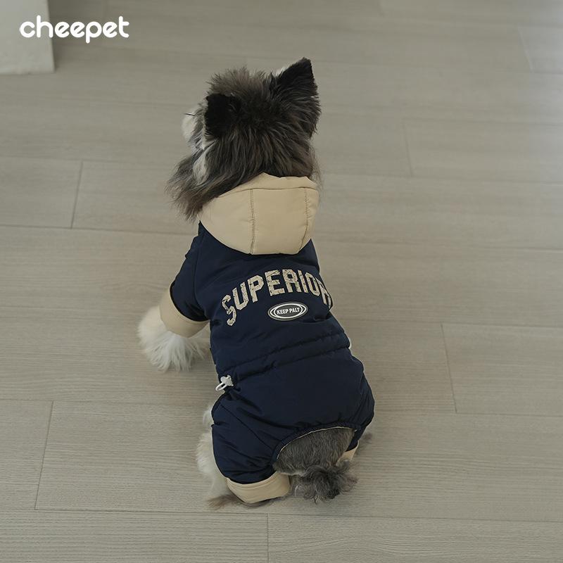 Dog Clothes Autumn and Winter Color Matching American Retro Hooded Jacket Teddy Schnauzer Warm Wind-resistant Four-legged Cotton Coat