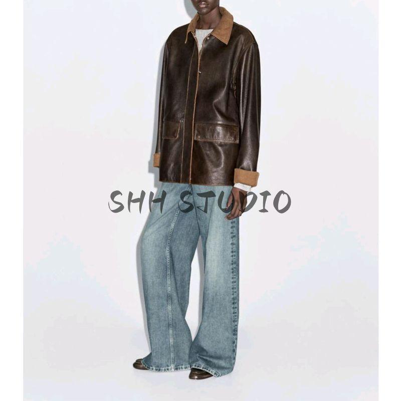 MD Autumn New Women clothes Barne Style Retro Corduroy Collar Pu Imitation Leather Parka Outerwear 4740590