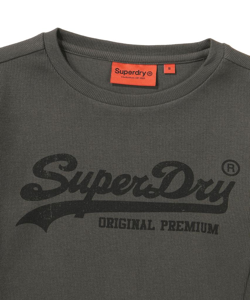 Syupeodeulai W Vintage Big Logo Crop Long Sleeve T-Shirt Dark Gray
