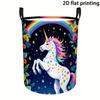 1pc, Laundry Basket, Dream Unicorn Rainbow Wreath Pattern, Storage Basket, Large Capacity Storage Basket, Portable And Foldable, Multi-Purpose Storage