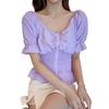 Waisted Short Shirt Tops Women's One Shoulder Puff Sleeves Shirt Women's Short Sleeves
