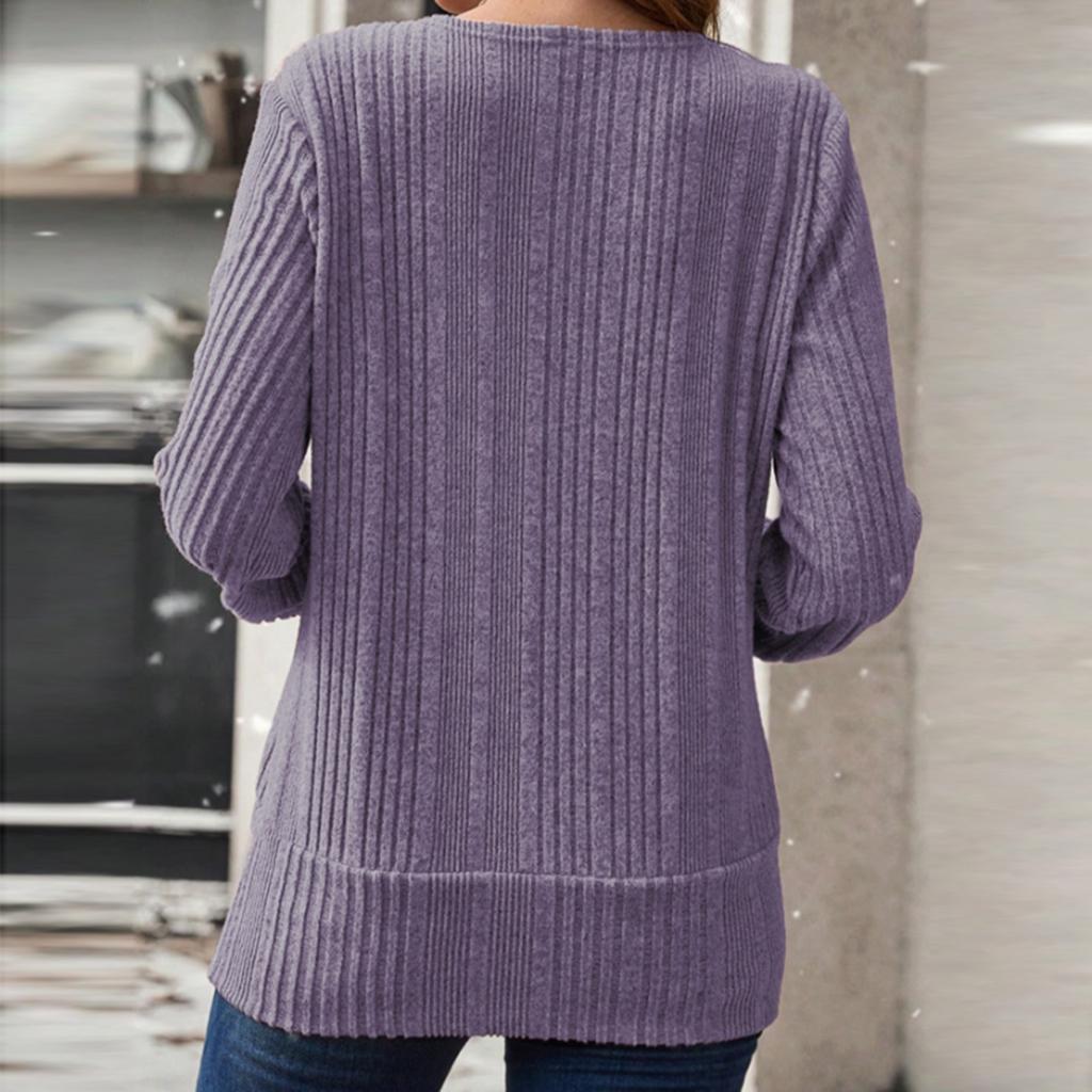 Damen Einfarbiges Knopf-Top Slim Fit Langarm T-Shirt Top