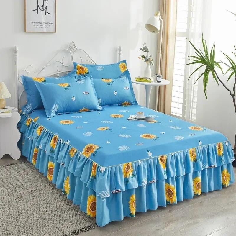 Ruffle Skirt Bedspread Home Textile Printed Bed Skirt Bedroom Coverlets Bedspreads Sheets Dust Cover Bedding 3PCS/Set