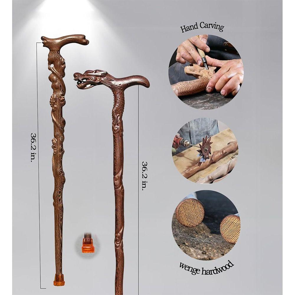 Handmade Dragon Canes Pine Carving Walking Ergonomic Stick New Wooden Walking Canes  for Men Women