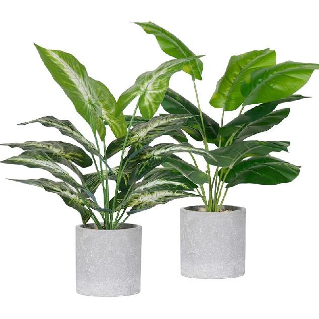 Der Rose 2 Pack Fake Plants Artificial Tropical Faux Plants Indoor for Office Desk Home Sage Green Decor Taro Leaf and Greenery Le