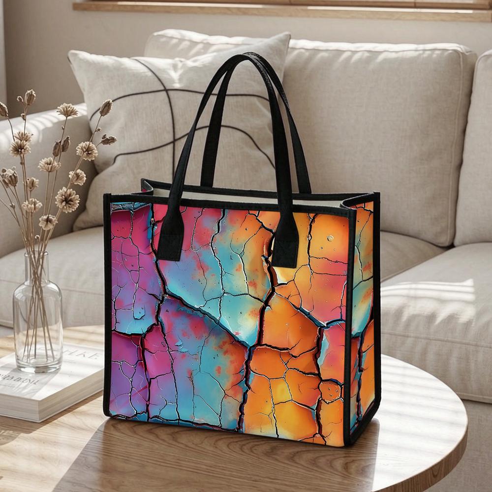 Colorful Crack Pattern Tote Bag Large Casual Handbag for Daily Use Portable Fashion Shoulder Bag for Shopping Travel
