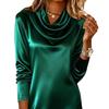 Damen Satin Wasserfallausschnitt Kleid Langarm Cocktailparty Club Kurzes Kleid Gerafft Hochzeitsgast