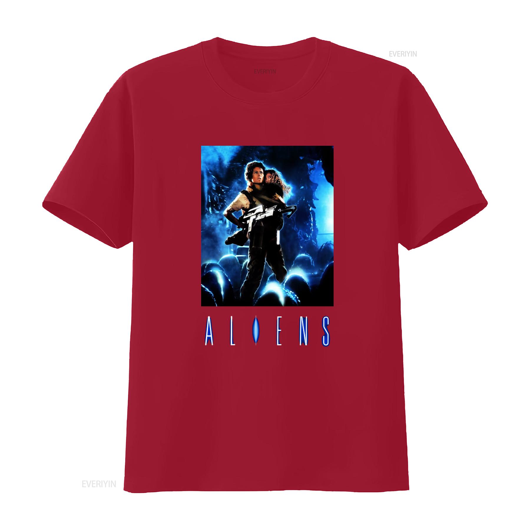 Aliens Movie Poster Sigourney Weaver Sci Fi Horror Retro Xenomorph Vintage T Shirt vintage Washed Stylish Casual Soft S