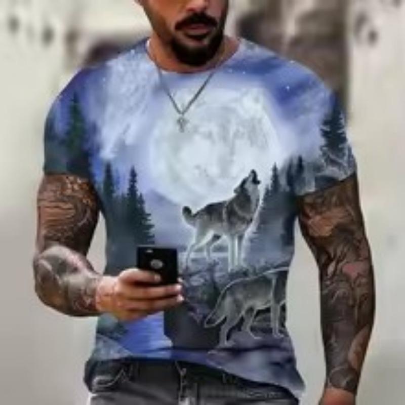 Men's Wolf Animal Print T-Shirt Breathable Casual Street Trend 3D Printing