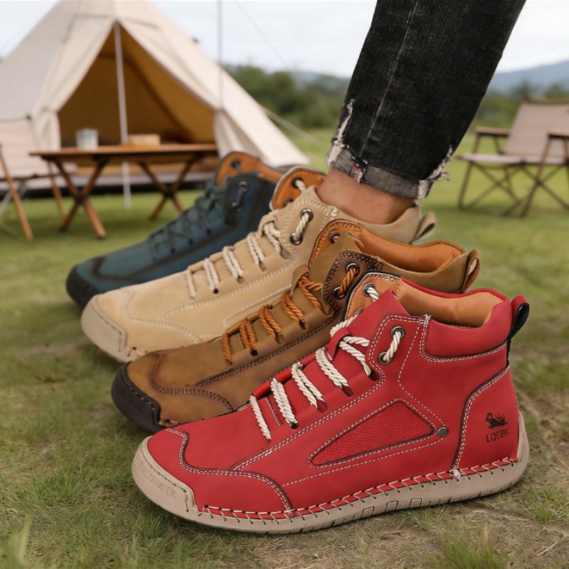 Retro Men's High-top Boots Soft Leather Comfortable Lace-up Casual Footwear Waterproof  Flexible Outdoor Trekking Shoes