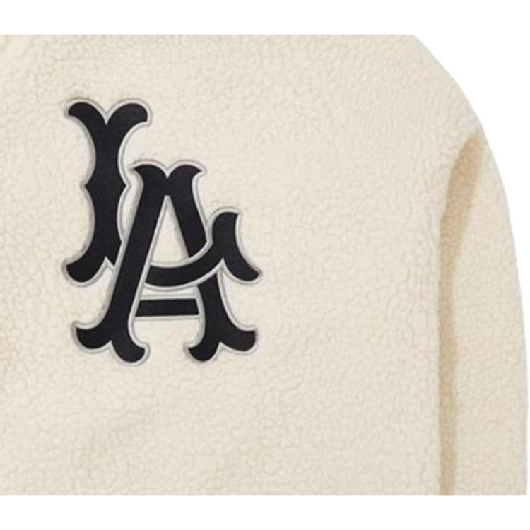 New Era X MLB Collaboration FW23 Los Angeles Dodgers Thick Back Letter Pattern Stand Collar Long Sleeve Fleece Jacket Unisex Jackets Ivory 13789225