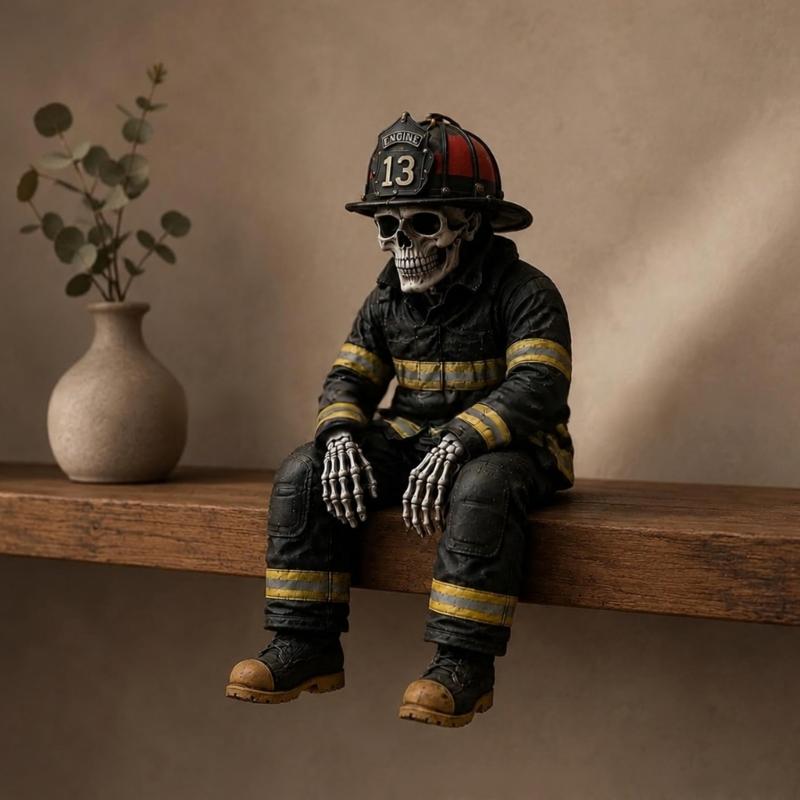 Resin Uniform Skull Statue for Table and Cabinet Display, 15CM Character Figurine With Helmet and Boot Texture for Indoor Collection and Room Accent