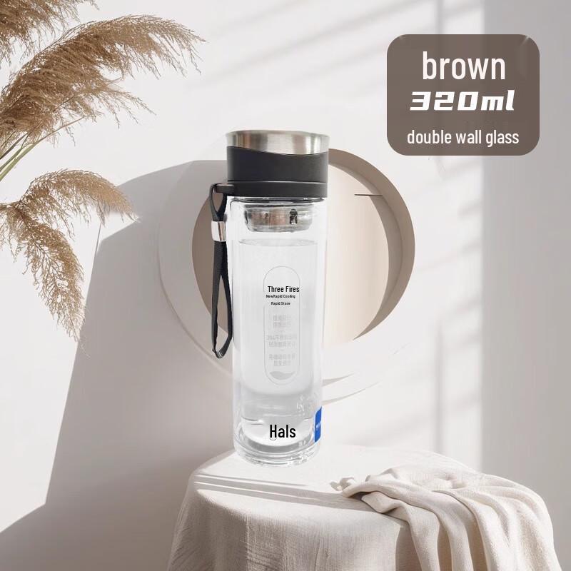 HAERS Double-Layer Glass Tea Infuser Bottle 320ml